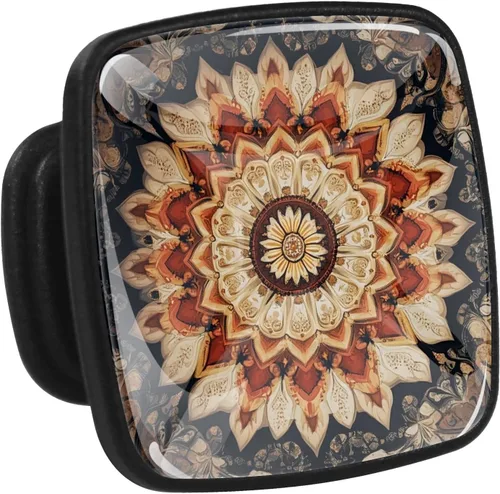 Vista 5 de LORVIES Paquete de 4 pomos decorativos florales de 1.2 pulgadas, cuadrados de vidrio ABS negro con un solo agujero, tiradores de cajón de aparador