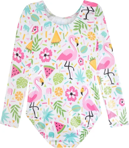 Vista 27 de HOZIY - Leotardos de manga larga para niñas, de gimnasia, para niños pequeños, trajes florales de unicornio, galaxia, arco iris, patrón de rayas