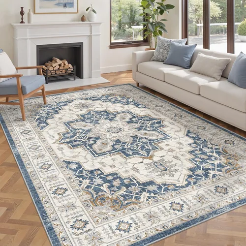 Vista 68 de befbee - Alfombra para sala de estar, lavable y resistente a manchas, con base antideslizante, ideal para dormitorio y cocina, decoración clásica