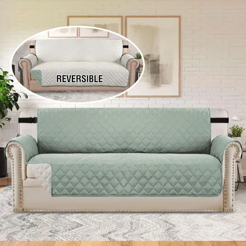 Vista 73 de H.VERSAILTEX Funda de sofá resistente al agua para sofá de 3 cojines, reversible, protector de muebles acolchado con correa elástica, funda de sofá