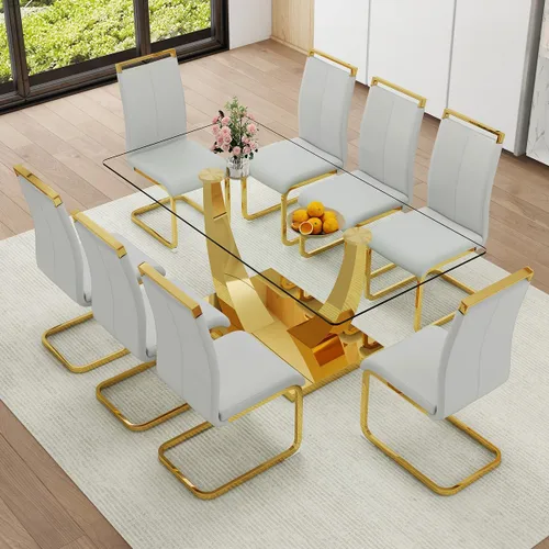 Vista 15 de Juego de Mesa de Comedor Negra para 6, Mesa de Comedor de Mármol Falso de 71" para 6, Juego de Mesa de Cocina Rectangular con Sillas de Cuero PU