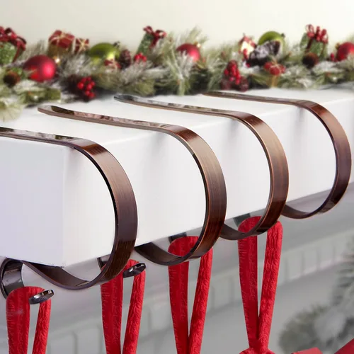 Vista 9 de Juego de 4 soportes de calcetines de Navidad para manto, soportes de calcetines de Navidad sin arañazos para chimenea de chimenea, ganchos multiusos