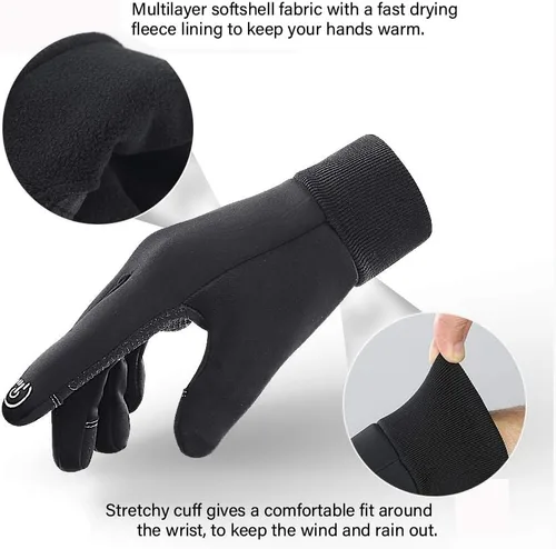 Vista 5 de LERWAY Guantes cálidos de invierno, guantes térmicos negros cálidos para hombres y mujeres, impermeables, para pantalla táctil, antideslizantes