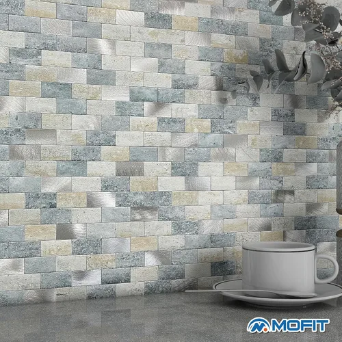 Vista 4 de Azulejos adhesivos de ladrillo para salpicaduras de cocina, azulejos impermeables para salpicaduras de baño (5 hojas, azul gris)