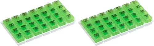 Vista 13 de Ezy Dose Organizador semanal de pastillas (7 días), caja de vitaminas y medicamentos, grandes compartimentos desplegables, 4 veces al día, azul