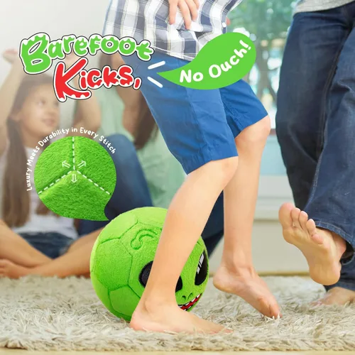 Vista 8 de VangeBow Pelotas de fútbol silenciosas para interiores para niños de 1 a 3 años, juguetes de fútbol de bebé inflables de felpa suave para niños