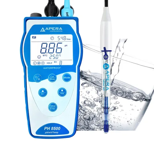 Vista 5 de Apera Instruments Premium Series PH8500-MS Kit de medidor de pH portátil para muestras pequeñas y tubos de ensayo, azul (AI5554)