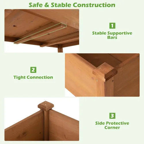 Vista 6 de Giantex Cama de jardín elevada, maceta elevada de madera con forro protector y orificio de drenaje, maceta elevada para plantar verduras, flores