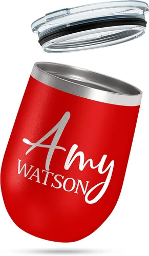 Vista 5 de Regalos para el Día de la Madre para mamá, vaso de vino personalizado con tapa, 12 onzas, negro, regalos personalizados para mujeres, vasos aislados