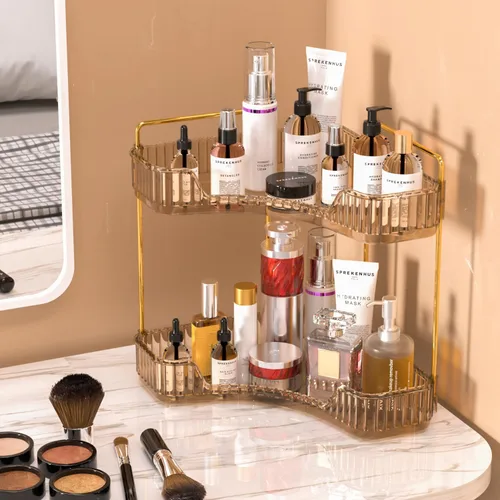 Vista 2 de GTI Organizador de maquillaje de 2 niveles, organizador de encimera de baño de gran capacidad, organizador de perfumes, cosméticos para el cuidado