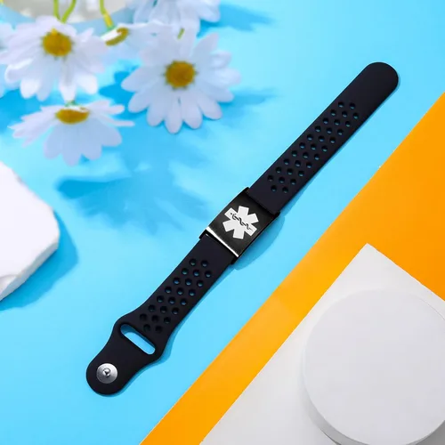 Vista 3 de Pulsera de alerta médica personalizada para mujeres y hombres, pulseras de identificación médica deportiva de silicona con grabado gratuito, pulsera