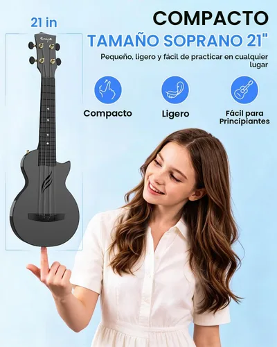 Vista 4 de Enya NOVA U MINI 21-Inch Carbon Fiber Soprano Travel Ukulele, Black Negro