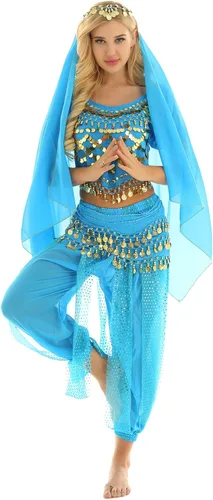 Vista 9 de TiaoBug Women's Belly Dancer India Dance Outfit Halloween Carnival Performance Costume