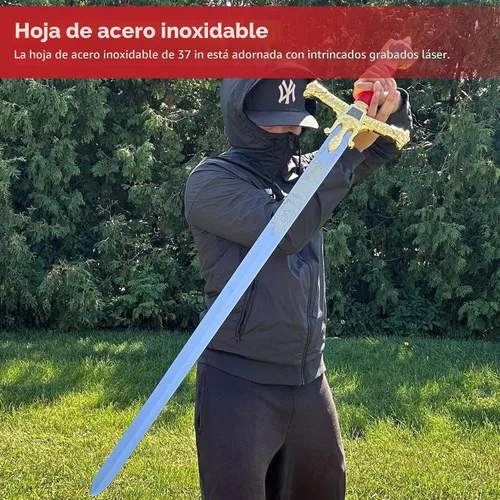Vista 4 de Medievaldepot King Solomon Great Sword Red - Hoja de acero inoxidable, placa de exhibición, longitud total de 51 pulgadas