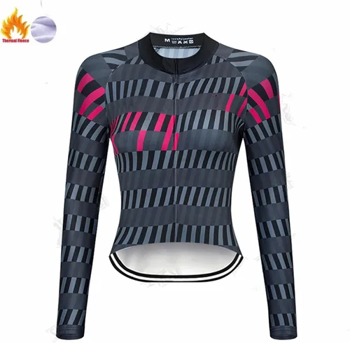 Vista 7 de Ciclismo Invierno Chaqueta Bicicletas Manga Larga Cálido Tops Mujer Al Aire Libre Polar Jersey MTB Road Bike Ropa Deportiva