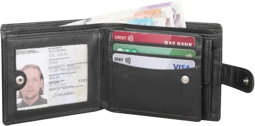 Vista 3 de Starhide Cartera de cuero italiano VT con bloqueo RFID para hombre, 1212, Negro -, Cartera RFID