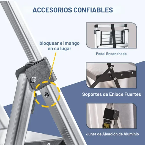 Vista 5 de XinSunho Escalera de 3 escalones, taburete plegable de aluminio con mango