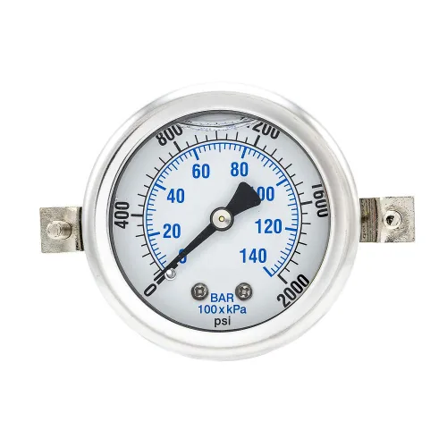 Vista 16 de PIC Gauges 203L-204M Medidor de presión relleno de glicerina con abrazadera en U con carcasa SS/bisel, internos de latón, lente de PC, dial de 2