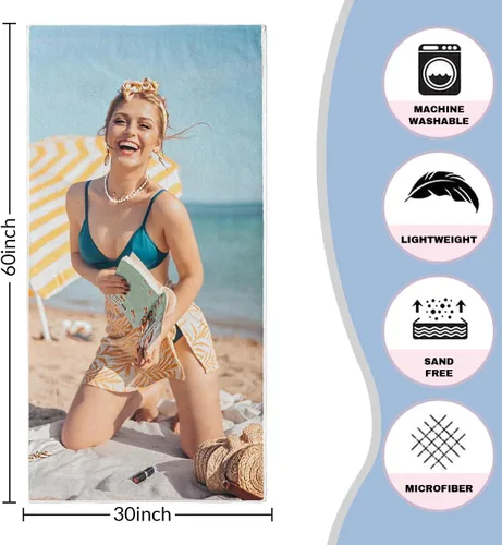 Vista 4 de Toalla de playa con foto personalizada, añade tu imagen, texto, logotipo, manta de playa personalizada para adultos, mujeres y hombres, toallas