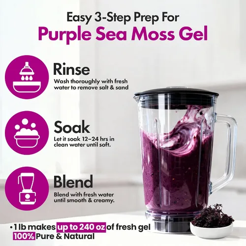 Vista 4 de Purple Sea Irish Moss Raw Organic 100% silvestre y natural crudo Chondrus Crispus 1 libra – Hace hasta 240 onzas de gel fresco – Rico en 92
