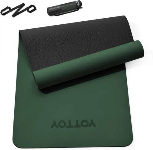 Vista 10 de Esterilla de yoga, esterilla de ejercicios antideslizante de TPE (1/4 pulgada) para pilates, fitness y entrenamientos a pie descalzo, esterilla