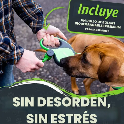 Vista 5 de Correa retráctil Mighty Paw con soporte incorporado para bolsas de excremento Correa retráctil para perros de 16' de largo para perros pequeños