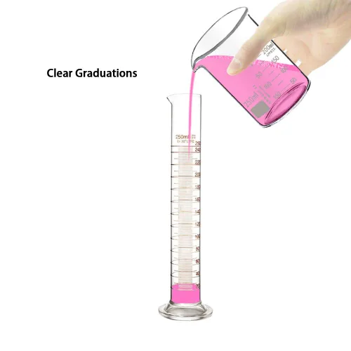 Vista 8 de Juego de probeta graduada de vidrio grueso 5 ml 10 ml 50 ml 100 ml, vidrio con dos cepillos con cepillo, escalas métricas individuales