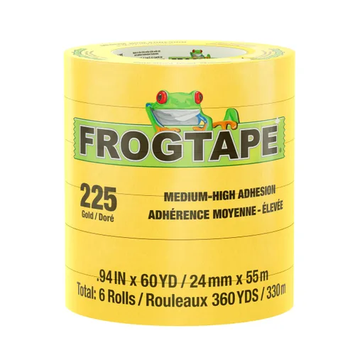 Vista 8 de FrogTape Cinta adhesiva de grado de rendimiento de temperatura moderada dorada 225, adherencia media-alta, 0.709 in x 180.4 ft, 8 rollos por paquete