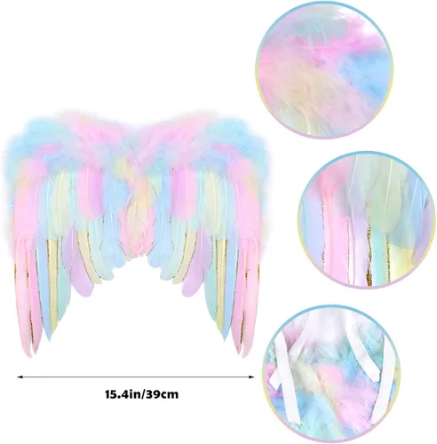 Vista 3 de Alas de unicornio con diadema para niñas alas de ángel de plumas accesorios de disfraz de Halloween decoraciones de cumpleaños