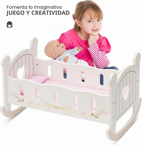 Vista 5 de ROBUD Cuna de madera para muñecas, juguetes de cama de muñeca, se adapta a accesorios de muñeca de hasta 18 pulgadas Fits 14-18 inch dolls, sturdy