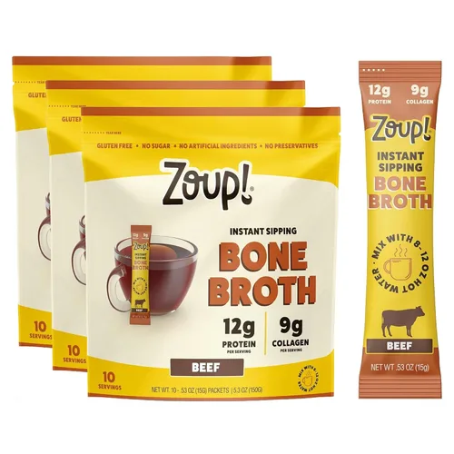 Vista 10 de Zoup! Mezcla de caldo de huesos para sorber instantáneo, carne de res, 0.53