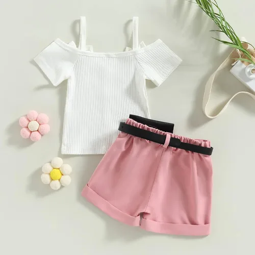 Vista 58 de TheFound Trajes de verano para niñas pequeñas, sin mangas, de punto acanalado, halter, pantalones cortos, ropa para recién nacidos, conjunto de 3