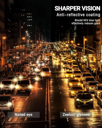 Vista 5 de Zeelool Gafas redondas de conducción nocturna para mujeres y hombres, lentes de visión nocturna polarizadas, lente de revestimiento antirreflectante