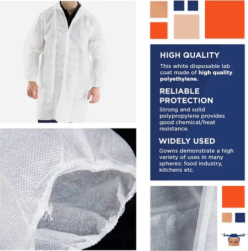 Vista 3 de EZGOODZ Abrigo de laboratorio desechable blanco grande, paquete de 10 abrigos de laboratorio desechables para adultos, abrigo de laboratorio