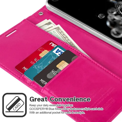 Vista 3 de GOOSPERY Blue Moon - Funda para Samsung Galaxy S20 Ultra (2020) con tapa de cuero (rosa intenso)