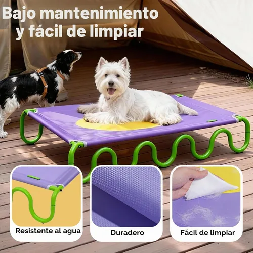 Vista 9 de ZEZE Cama elevada ondulada para mascotas, cama elevada transpirable para perros y gatos con marco de acero, tela Oxford duradera, catre refrescante