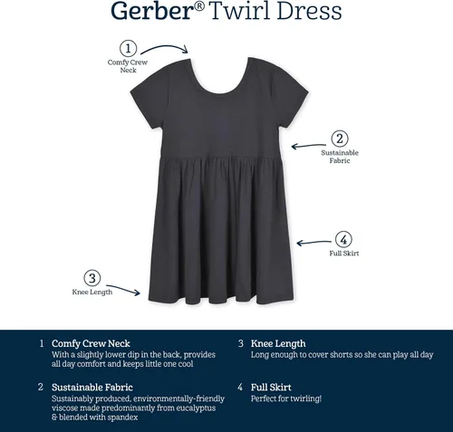 Vista 6 de Gerber Vestido de manga corta con viscosa hecho con eucalipto para bebé y niña pequeña