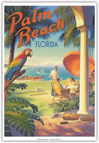 Vista 10 de Palm Beach Florida Poster Print Vintage Travel Poster, by Kerne Erickson, poster print, unframed, 6 x 9 in