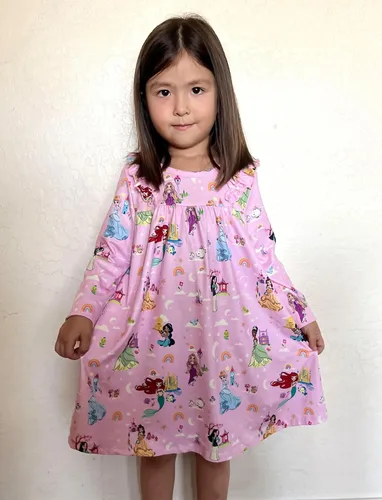 Vista 7 de Disney Vestido de princesa Frozen Elsa Minnie Stitch floral para niña pequeña, línea A, manga larga, ropa casual de otoño para niños de 2 a 6 años