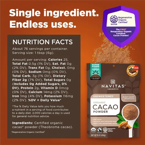 Vista 2 de navitas Orgánica Cacao en polvo, 16 onzas
