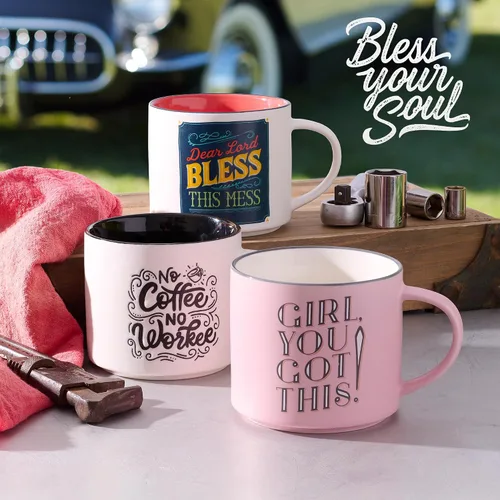 Vista 4 de Taza de café rosa XL con texto en inglés "Girl You Got This", divertidos regalos de cumpleaños para mujeres, mamá, compañera de trabajo, jefa dama