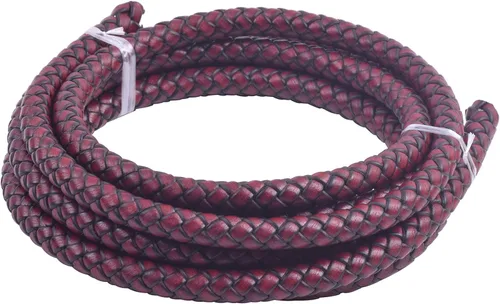 Vista 5 de 2 yardas 8.0mm Cordón redondo de cuero trenzado auténtico marrón antiguo para corbata de bolo