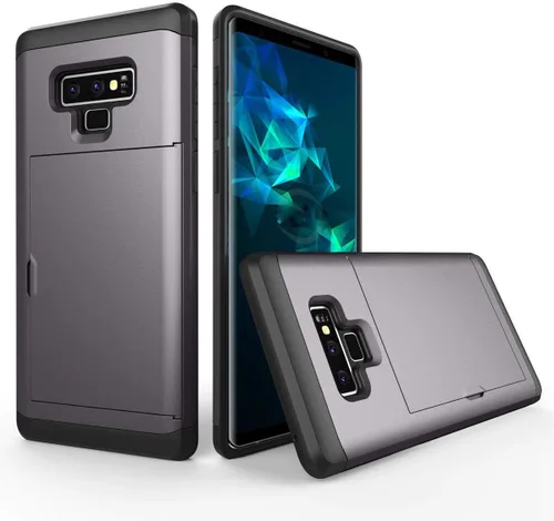 Vista 7 de Funda para Galaxy Note 9, resistente, a prueba de golpes, de goma, híbrida, resistente, con ranura para tarjeta de crédito de identificación