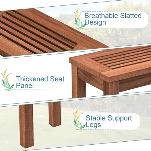 Vista 6 de RELAX4LIFE Banco de madera para exteriores, banco de patio con asiento de listones, marco de madera maciza resistente a la intemperie, banco