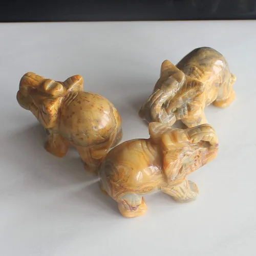 Vista 4 de Figura de elefante de cristal tallada a mano de 2 pulgadas con piedras preciosas mixtas talladas a mano (ágata de encaje loco)