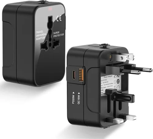 Vista 10 de Adaptador de viaje universal con USB C, HITRENDS Worldwide todo en uno, adaptador de corriente internacional, convertidor de viaje y adaptador