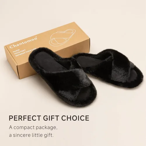Vista 5 de Chantomoo Pantuflas de espuma viscoelástica para mujer, con banda cruzada, de piel sintética, regalo