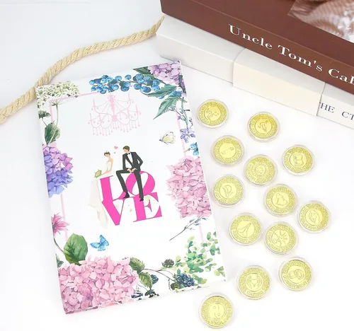 Vista 6 de TINGKU Juego de monedas de oro para boda Arras de Boda, accesorios para ceremonia de boda, moneda Arrhae con caja de colección de libros - Inglés