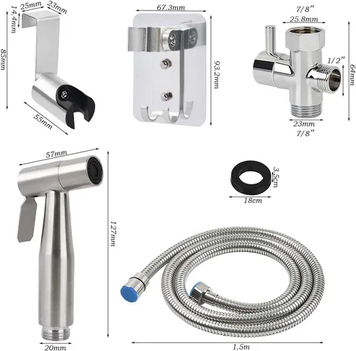 Vista 2 de BUYGOO Pulverizador de bidé de mano para inodoro, control de presión de agua ajustable con manguera de bidé para lavado femenino, rociador de tela