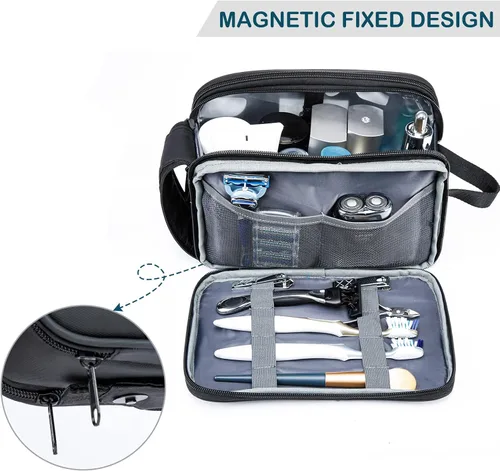 Vista 3 de BAGSPRITE Neceser para Hombres y Mujeres, Bolsa de Viaje con Gancho para Colgar, Bolsa de Cosméticos Resistente al Agua, Organizador de Kit de Negro